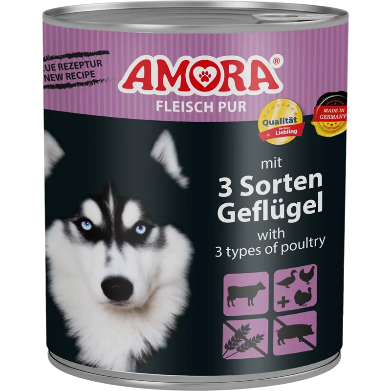 AMORA Fleisch Pur Adult 3 Sorten Geflügel 800 g