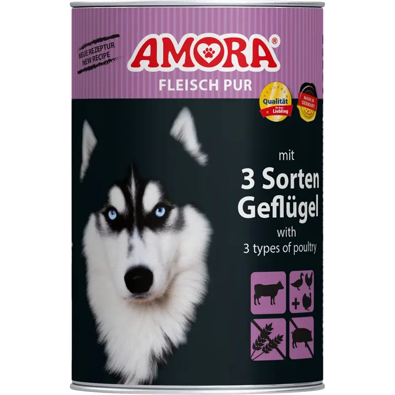 AMORA Fleisch Pur Hund Adult 3 Sorten Geflügel 400 g