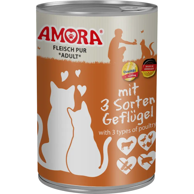 AMORA Fleisch Pur Katze 3 Sorten Geflügel 400 g