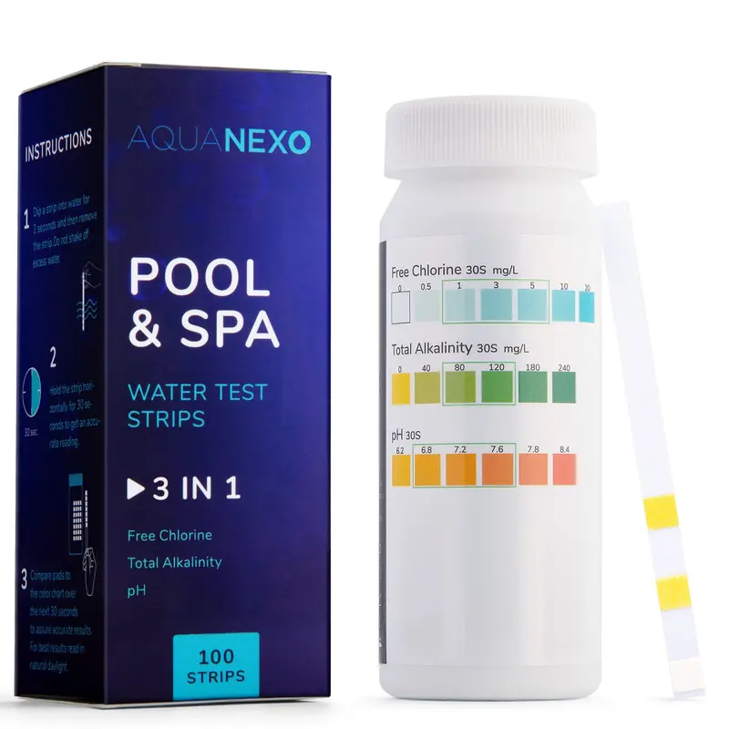 Aquanexo 3-in-1 Pool Teststreifen – 100 Stück für pH, Chlor & Alkalinität