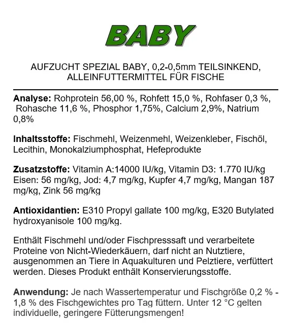 DAS KOIFUTTER AUFZUCHT SPEZIAL BABY 0,2 - 0,3 mm 1kg