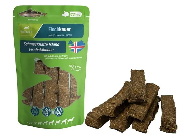 Dauerkauer Fischkauer 120g Hunde schmackhafte Island Fischstäbchen Protein Snack