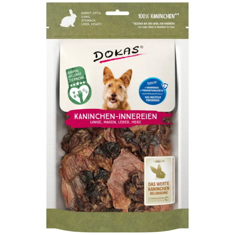 Dokas Dog Kaninchen-Innereien (Herz, Lunge, Magen, Leber) 100g