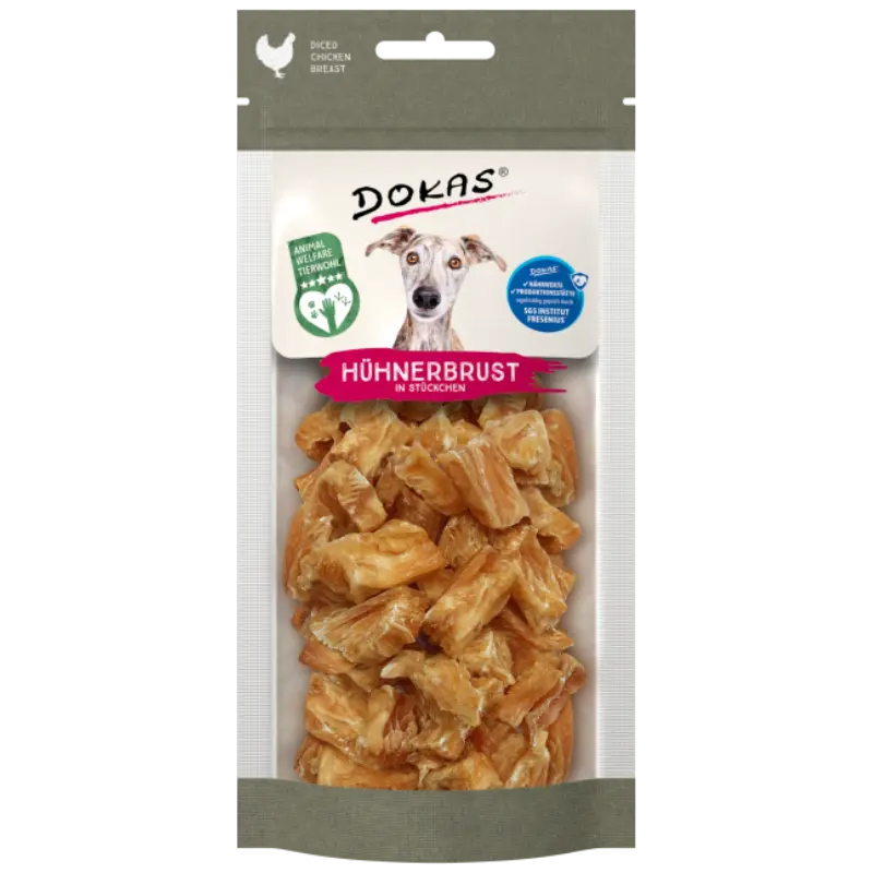 DOKAS Hühnerbrust in Stücken 50 g | Hundesnack