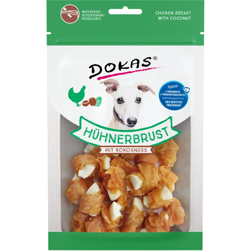DOKAS Hühnerbrust mit Kokosnuss 60 g | Hundesnack
