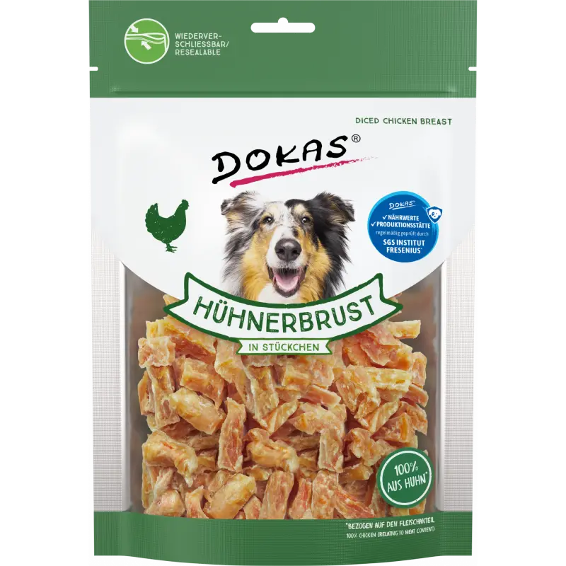 DOKAS Hühnerbrustfilet in Stückchen 200 g | Hundesnack