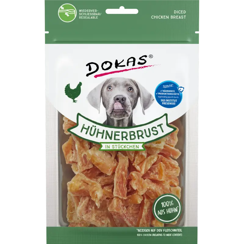 DOKAS Hühnerbrustfilet in Stückchen 70 g | Hundesnack