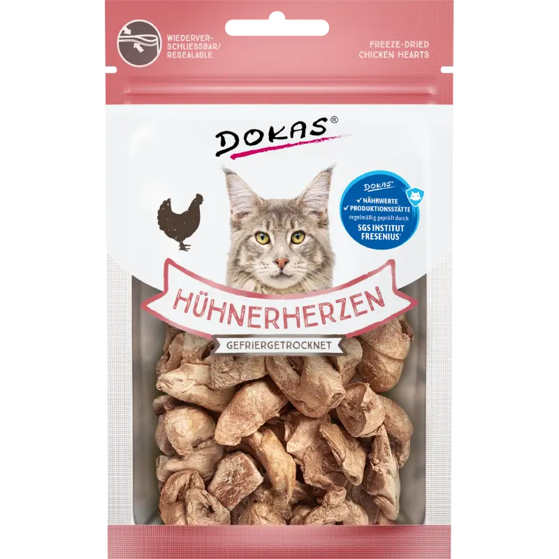 DOKAS Hühnerherzen gefriergetrocknet 15 g | Katzensnack