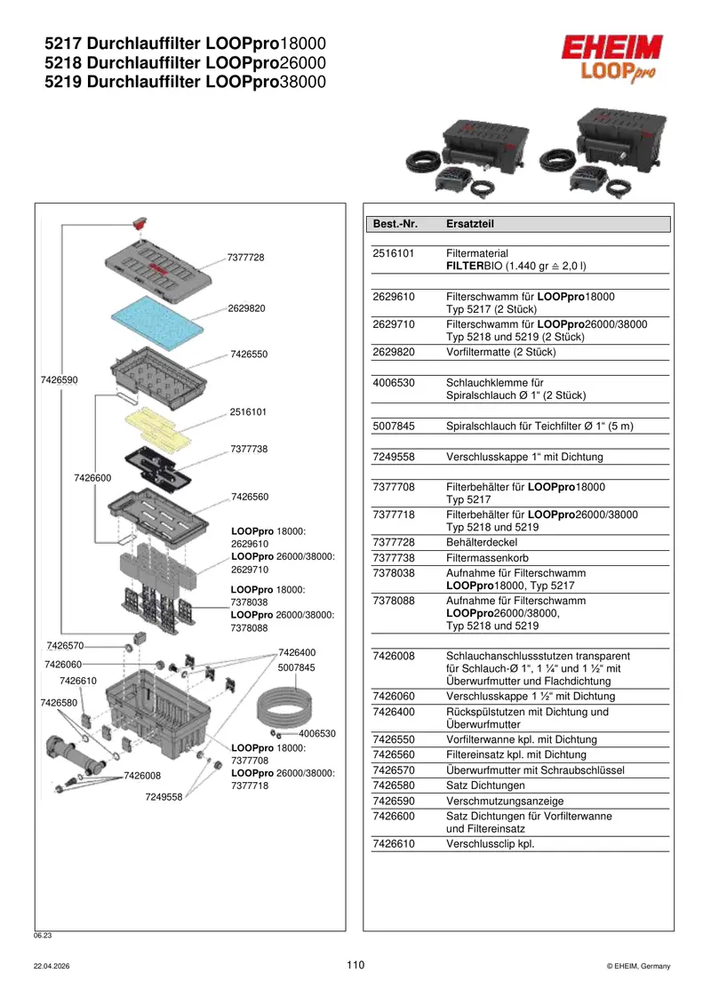 EHEIM Filtermassenkorb f. FILTERBIO LOOPpro18000/26000/38000 7377738