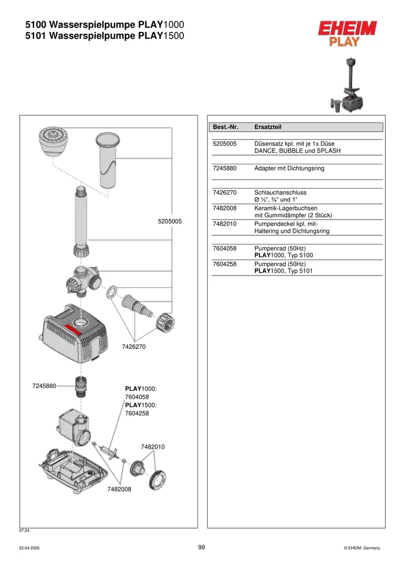 EHEIM Pumpendeckel kpl. 7482010
