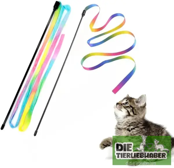 Interaktiver Katzenwedel mit buntem Band
