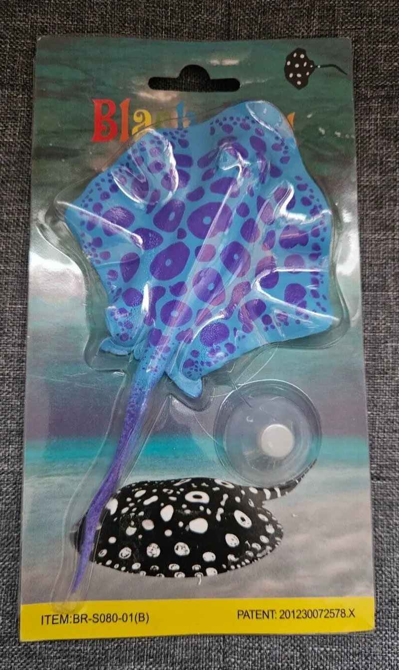 Neon leuchtender Gummi Rochen 15cm blau Dekoration Aquarium Nano Cubes