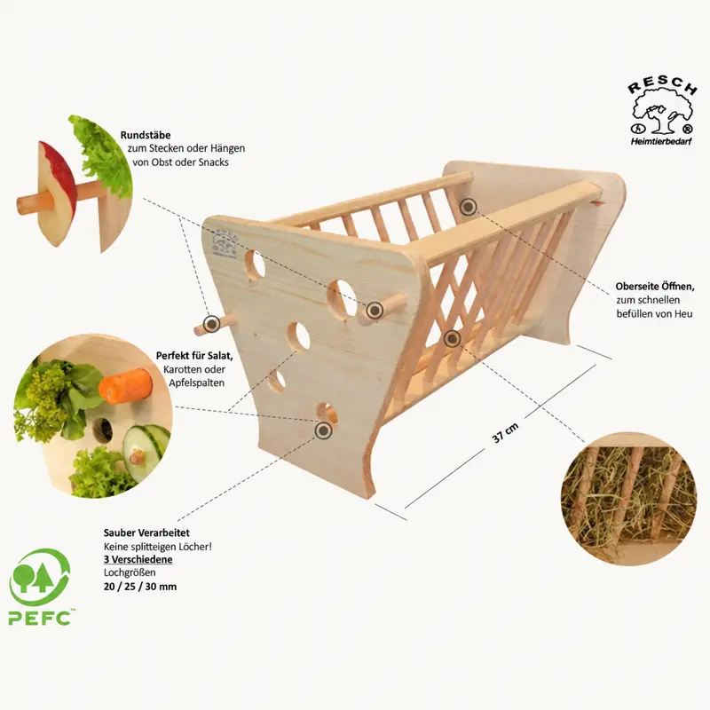 Resch Futterkrippe XL aus Fichtenholz – große Heuraufe & Snackhalter