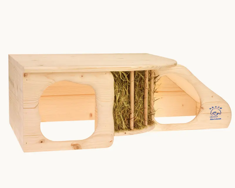 Resch Nagerhöhle XL aus Fichtenholz – Holzhaus mit Heuraufe & Dachfläche