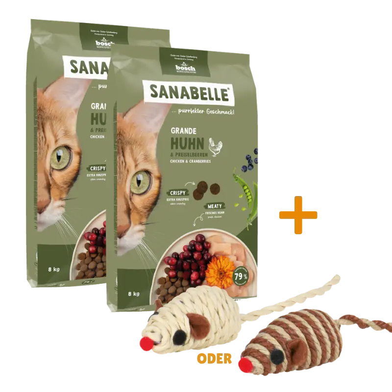Sanabelle Grande Huhn 2 x 8 kg + GRATIS TRIXIE Spielmaus
