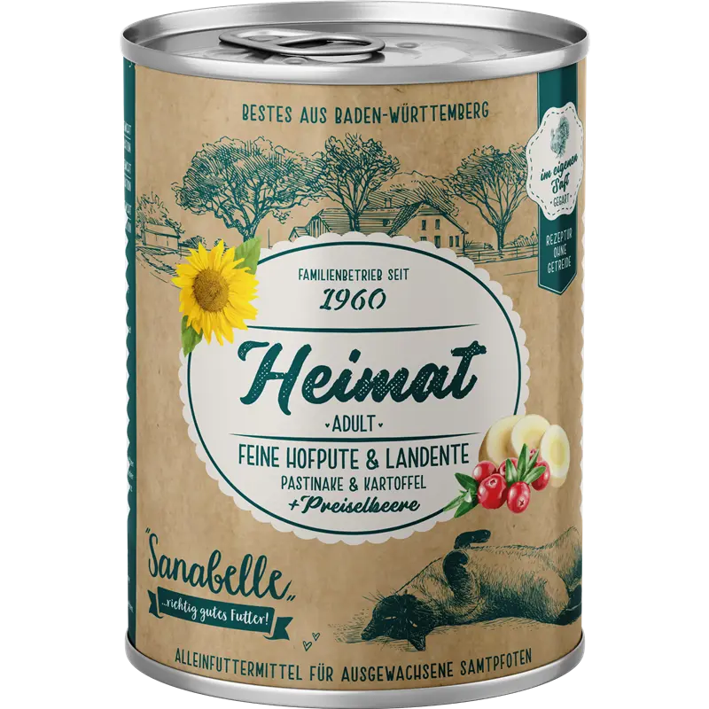 Sanabelle Heimat Dose feine Hofpute & Landente mit Pastinake, Kartoffel und Preiselbeere 400 g