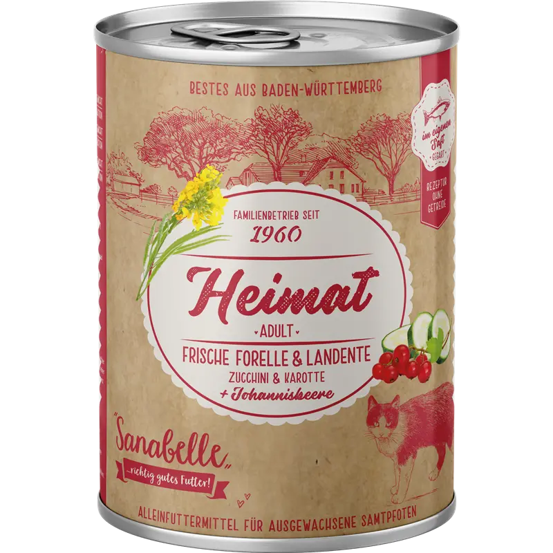 Sanabelle Heimat Dose frische Forelle & Landente mit Zucchini, Karotte und Johannisbeere 400 g