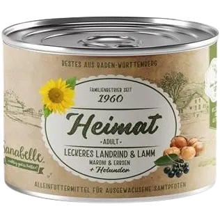 Sanabelle Heimat Dose leckeres Landrind & Lamm mit Maroni, Erbsen und Holunder 200 g