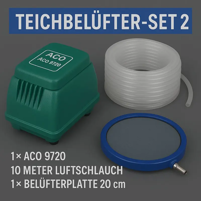 Teichbelüfter Set 2 ACO-9720 + Schlauch Belüfterplatte