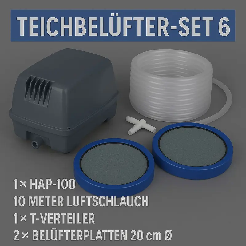Teichbelüfter Set 6 HAP 100 Verteiler Schlauch Belüfterplatten