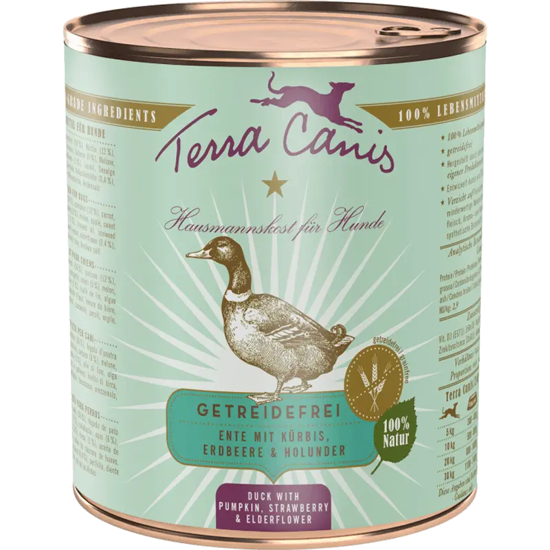 Terra Canis Menü Sensitive getreidefrei Ente mit Kürbis, Erdbeeren & Holunder 800 g