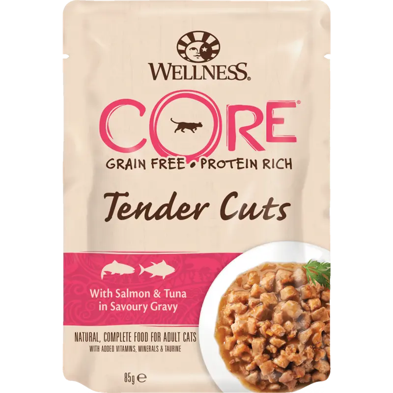 Wellness CORE Tender Cuts Lachs & Thunfisch in Sauce 85 g