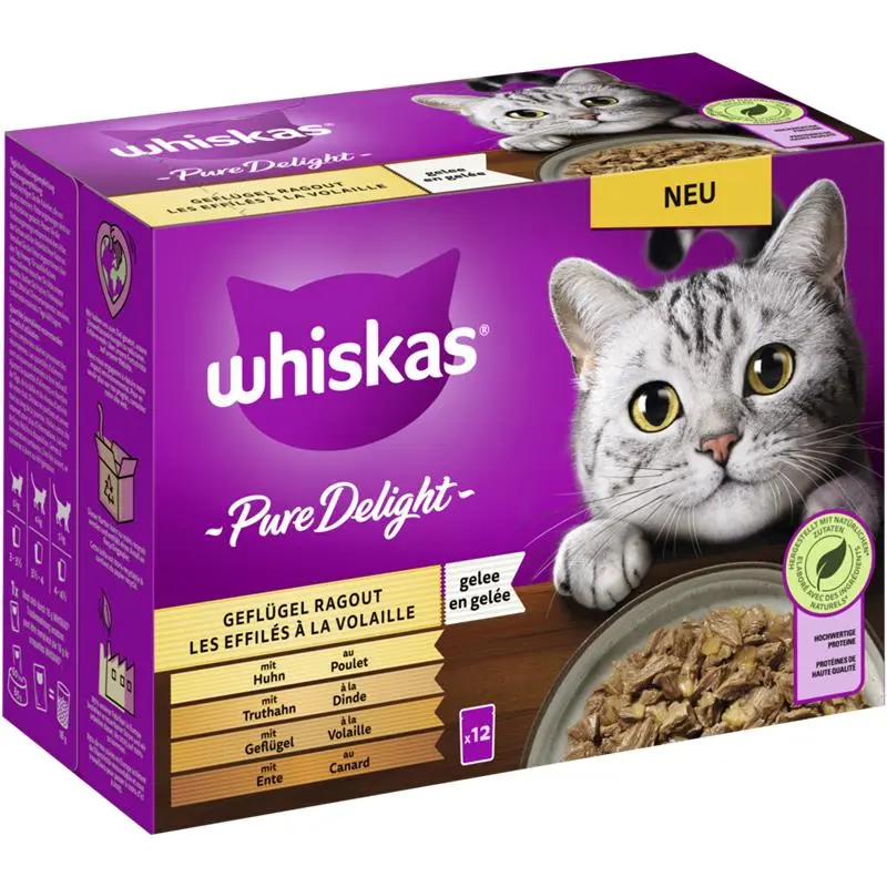 Whiskas Portionsbeutel Pure Delight Multipack Geflügel Ragout in Gelee 12 x 85g